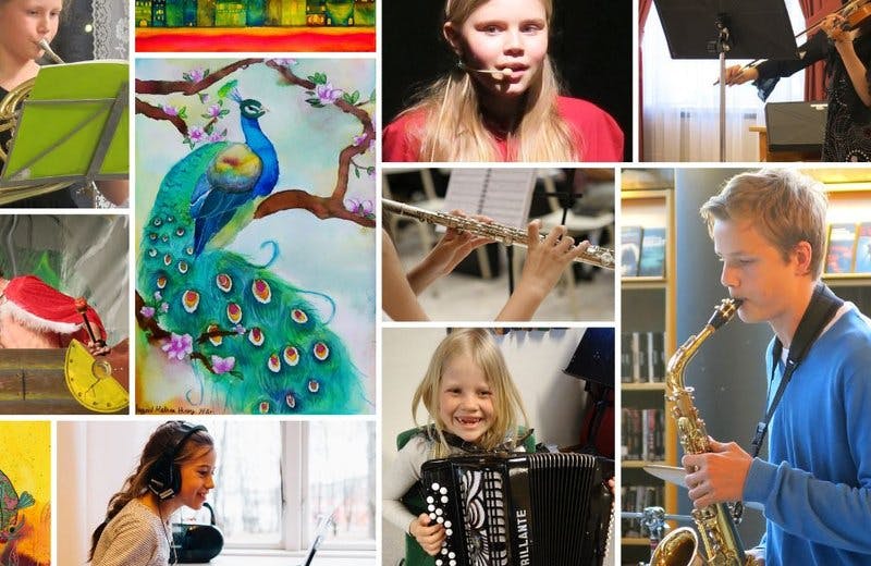 Plakat med barn og musikkinstrumenter fra Tønsberg kulturskole