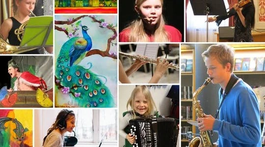 Plakat med barn og musikkinstrumenter fra Tønsberg kulturskole